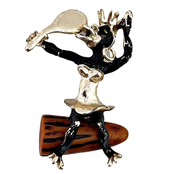 Vtg Charles Worth Bakelite Tribal Congo Drum Native Woman Mirror Figural Brooch